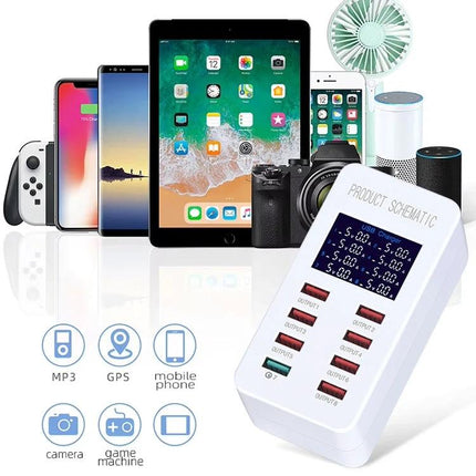 A8 USB Charging Station for Daily Home Device Needs - 8-port compact charger powering smartphones tablets cameras and accessories