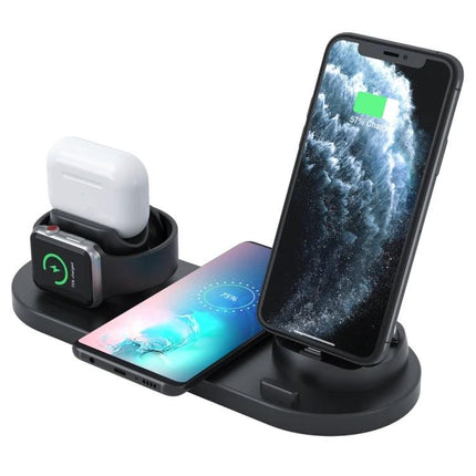 Compact Home Charger for Daily Device Powering and Use charging phone on stand with wireless earbuds and smartwatch on nightstand organizer