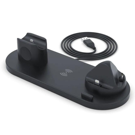 Compact Home Charger for Daily Device Powering and Use - 6-in-1 wireless stand charging phone smartwatch earbuds on nightstand or desk
