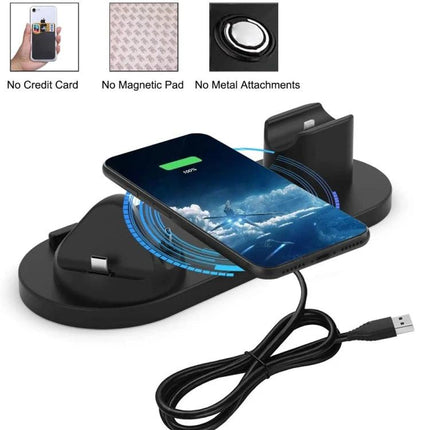 Compact Home Charger for Daily Device Powering and Use — 6-in-1 wireless stand charging phone, smartwatch and earbuds on nightstand or desk