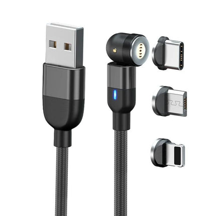Magnetic Cable for Daily Device Charging on the Go - braided magnetic charging cable with USB-A, swivel connector and three interchangeable magnetic tips