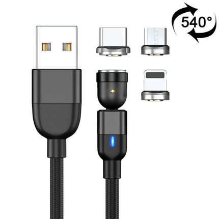 Magnetic Cable for Daily Device Charging on the Go - black magnetic USB cable with three detachable tips (USB-C, micro-USB, Lightning) and 540° swivel