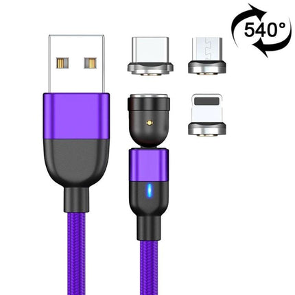 Magnetic Cable for Daily Device Charging on the Go - purple magnetic charging cable with 3 detachable tips and 540° swivel