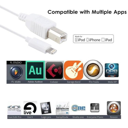 Cable for Connecting iPad to Electronic Piano Practice Sessions - white Lightning to USB B cable for iPad/iPhone music apps and USB keyboards