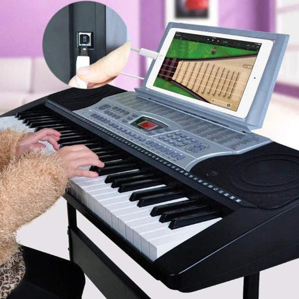 Cable for Connecting iPad to Electronic Piano Practice Sessions — white USB connector linking iPad to keyboard for app-based practice