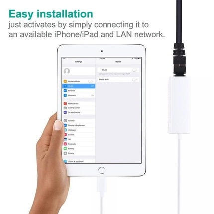 Simple Adapter for iPhone Home Wired Internet Connections showing an iPad connected via Ethernet for easy installation and stable home internet