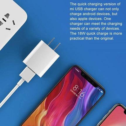 Xiaomi Wall Charger for Daily Use at Home and Travel shown charging a smartphone with compact white plug and USB cable on blue background