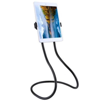 Yonger Player Flexible Long Arm Neck Holder for Phones displaying a tablet hands-free with flexible aluminum gooseneck stand