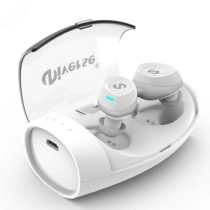 Wireless Bluetooth Earbuds With Compact Black Charging Case For Commuting white earbuds in open charging case, portable commuting audio