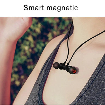 Lightweight Neckband Earbuds For Commuting And Hands Free Calls shown worn with magnetic earbuds resting at chest