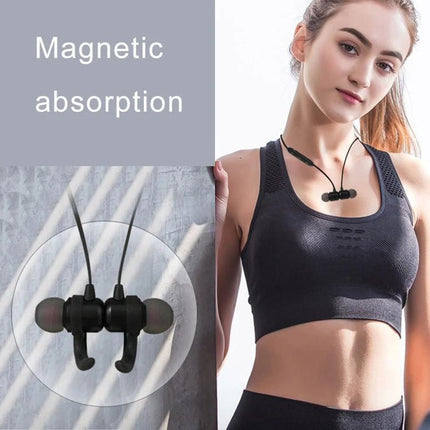 Neckband Earphones With Magnetic Buds For Commuting And Jogging shown worn by woman with magnetic earbuds secured