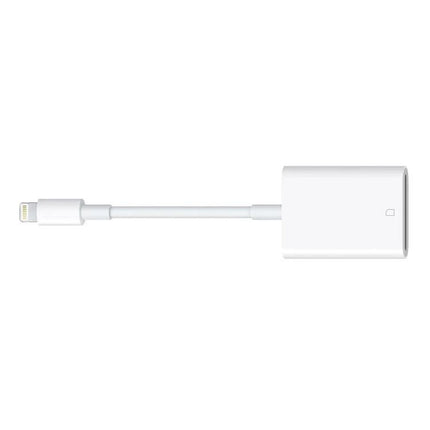 SD Card Reader Adapter for Everyday Photo Transfers to Devices — compact white Lightning-to-SD card reader for quick photo and video transfers