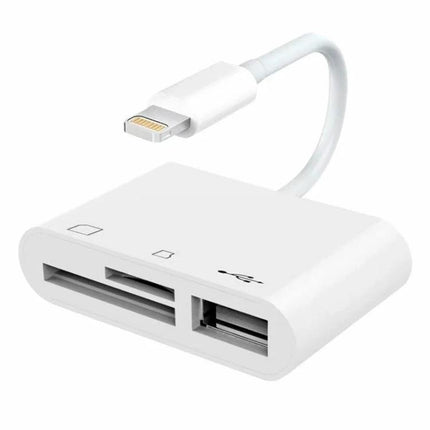 Essential Adapter for Daily Photo Transfers from Cameras to iPhone — white Lightning USB SD/TF card reader for iPhone and iPad