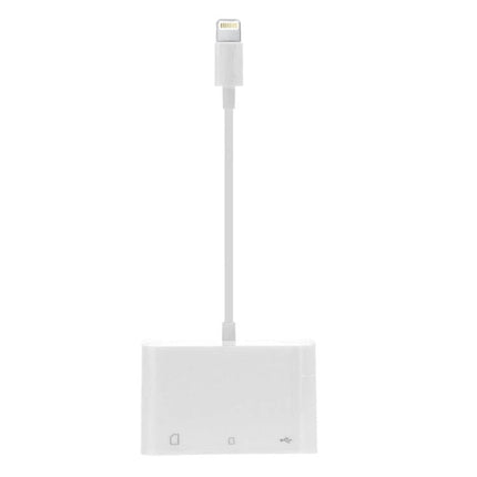 Essential Adapter for Daily Photo Transfers from Cameras to iPhone - white lightning-compatible camera to iPhone adapter with SD/TF card and USB input