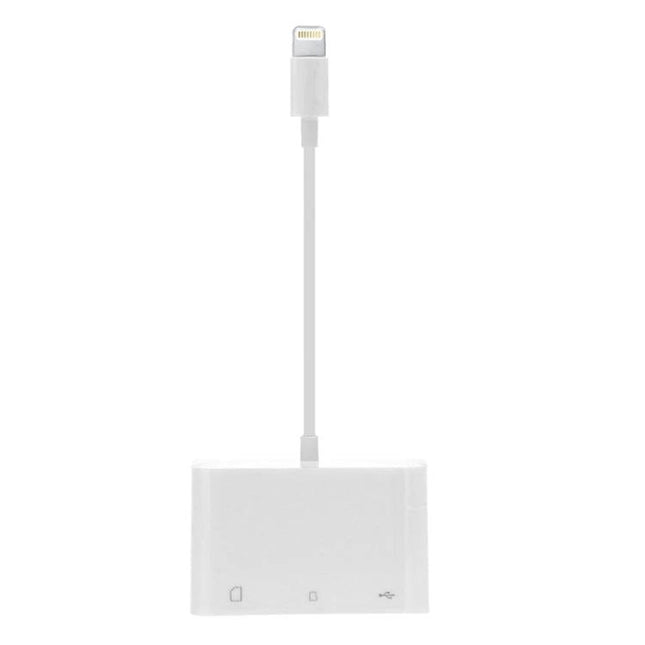Essential Adapter for Daily Photo Transfers from Cameras to iPhone - white lightning-compatible camera to iPhone adapter with SD/TF card and USB input