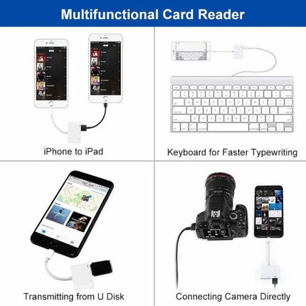 Essential Adapter for Daily Photo Transfers from Cameras to iPhone connecting DSLR, SD/TF card and U-disk to iPhone/iPad for quick travel photo imports