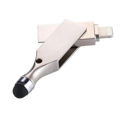 USB Flash Drive and Stylus for Daily Device Storage - silver 2-in-1 lightning USB flash drive with capacitive stylus for iPhone, PC, Android