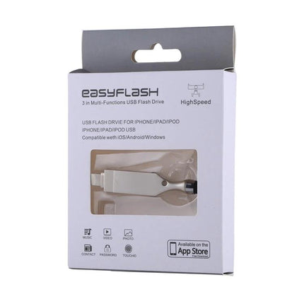 USB Flash Drive and Stylus for Daily Device Storage — white EasyFlash packaged 3-in-1 USB flash drive and stylus for iPhone PC Android