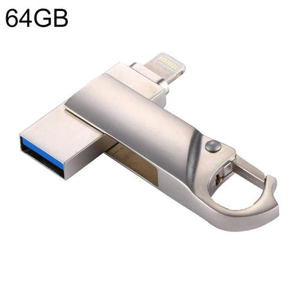 Keychain Flash Drive for Everyday Data Backup and Transfer - 64GB metal swivel USB and Lightning dual-drive for iPhone, Android, PC on-the-go