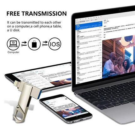 Keychain Flash Drive for Everyday Data Backup and Transfer - compact USB drive showing phone, tablet, and laptop wireless file transfer