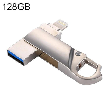 Handy Keychain Flash Drive for Storing Files on the Go and at Home - 128GB metal dual USB/Lightning keyring drive for iPhone and PC