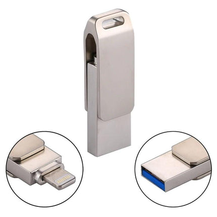 Versatile Flash Drive for Daily Data Backup and File Transfer - 2-in-1 lightning and USB-A metal drive for iPhone, Android, PC backups