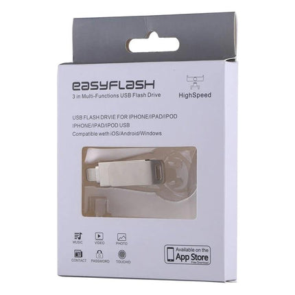 Versatile Flash Drive for Daily Data Backup and File Transfer - white 2-in-1 EasyFlash packaging showing USB and lightning connectors