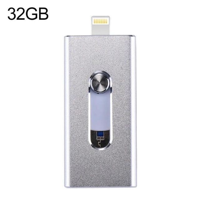 Flash Drive for Everyday File Backup and Transfer on Phones and PCs - 32GB silver Lightning and USB storage for iPhone, Android, PC