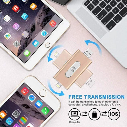 Flash Drive for Everyday File Backup and Transfer on Phones and PCs - compact 3-in-1 USB for iPhone Android and PC, plug-and-play backup