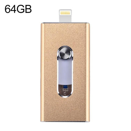 Flash Drive for Storing Everyday Files and Photos on the Go - 64GB gold dual‑connector USB and Lightning for iPhone, Android, and PC