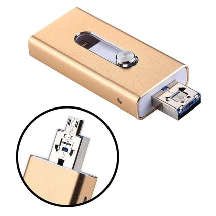 Flash Drive for Storing Everyday Files and Photos on the Go - gold dual USB and micro-USB flash drive for iPhone Android PC backups