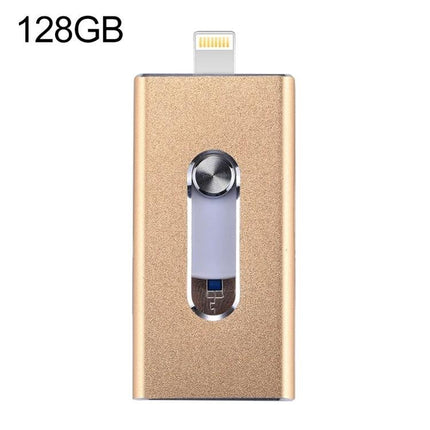 Practical Flash Drive for Daily File Storage and Transfer - 128GB gold dual connector for iPhone Android PC, portable backup and file sharing