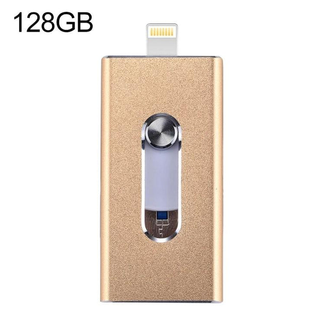 Practical Flash Drive for Daily File Storage and Transfer - 128GB gold dual connector for iPhone Android PC, portable backup and file sharing