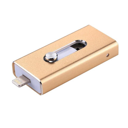Practical Flash Drive for Daily File Storage and Transfer - gold dual USB Lightning drive for iPhone Android and PC, travel backup and file sharing