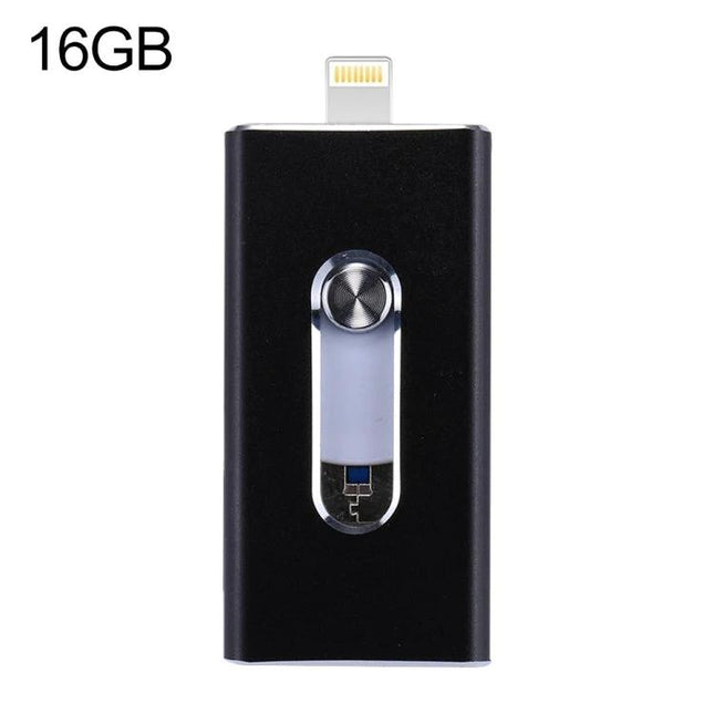 Versatile USB Flash Drive for Everyday Data Storage and Transfer — 16GB black dual‑connector flash drive for iPhone, Android and PC file backup