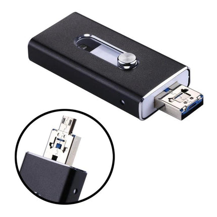 Versatile USB Flash Drive for Everyday Data Storage and Transfer - black dual USB3.0 and micro-USB drive for iPhone Android PC file backup and sharing