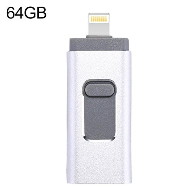 EasyFlash Flash Drive for Everyday Digital File Storage - 64GB silver Lightning/USB stick for backing up phone photos and contacts