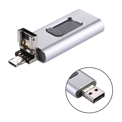 EasyFlash Flash Drive for Everyday Digital File Storage - silver dual USB and micro-USB connector for phone and PC backup