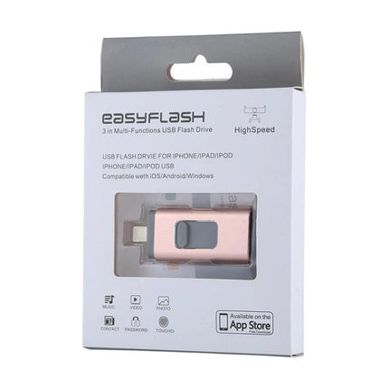 Easyflash Flash Drive for Everyday File Storage and Transfer - rose gold external USB drive in retail packaging compatible with iPhone Android PC