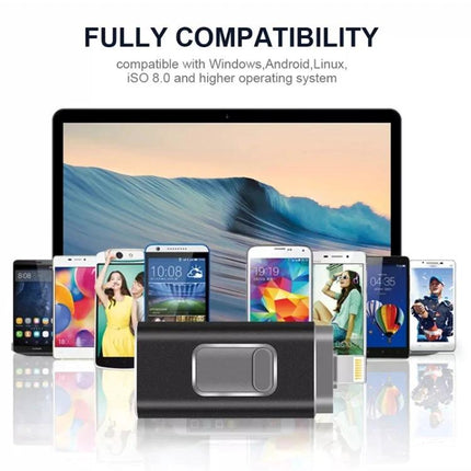 Easyflash Flash Drive for Everyday File Storage and Transfer - compact dual-interface drive shown with multiple phones and a laptop for cross-platform file transfer