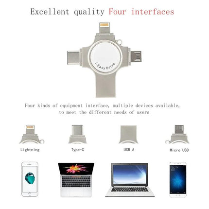 USB Flash Drive for Everyday File Backup and Transfer - 4-interface drive with Lightning, Type-C, USB-A and Micro USB for phones and PCs