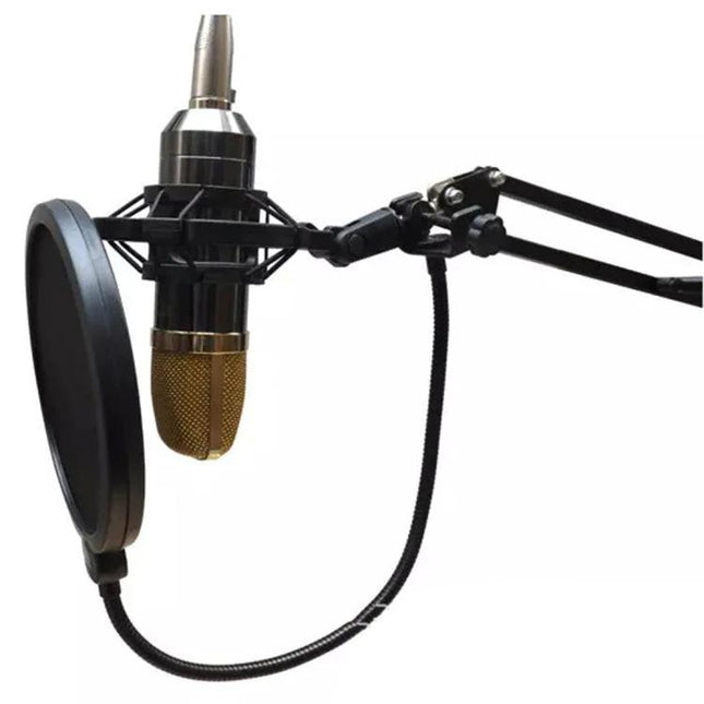 Shock Mount for Home Recording Sessions and Live Events with condenser mic, pop filter and adjustable boom arm for clear podcast and live audio