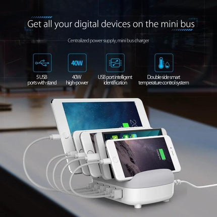 ORICO Charging Station for Daily Home Device Organization docking multiple phones tablets and earbuds with organized cables and 5-USB ports