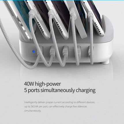 ORICO Charging Station for Daily Home Device Organization - 5-port 40W desktop charger organizing and powering phones, tablets and wearables
