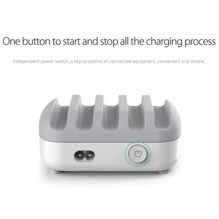 ORICO Charging Station for Daily Home Device Organization showing front power button and multi-device slots to start and stop charging