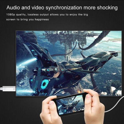 Convert Phone Videos to Home TV Display Easily with HDMI converter showing phone mirrored to large TV screen