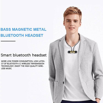 Magnetic Wireless In Ear Earphones For Commuting And Gym Use - young man wearing magnetic Bluetooth in-ear earphones around neck