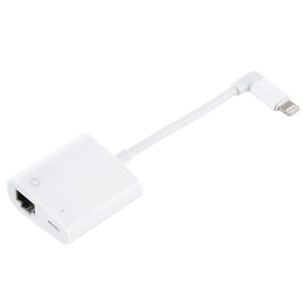 Essential Adapter for Daily Device Connectivity and Charging - white Lightning to RJ45 Ethernet and charging passthrough adapter