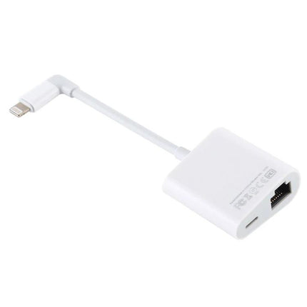 Essential Adapter for Daily Device Connectivity and Charging - white iOS Lightning to RJ45 Ethernet adapter with passthrough charging