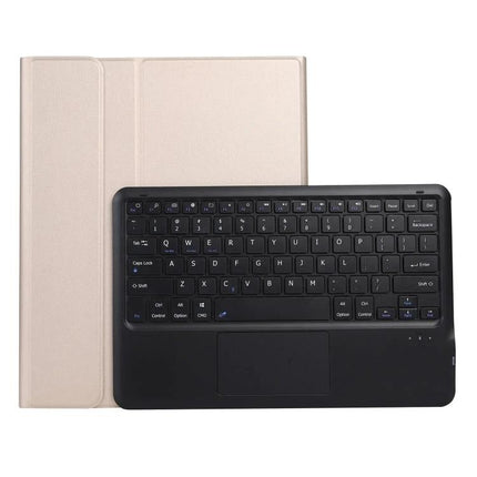 Bluetooth Keyboard Case with Touchpad for iPad Air 13 and Pro 12.9 showing black keyboard and touchpad with beige folio cover